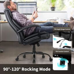 Gymax Swivel Office Chair Adjustable PU Executive Chair With Metal Base in Black - thumbnail 4