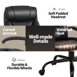 Gymax Swivel Office Chair Adjustable PU Executive Chair With Metal Base in Black - thumbnail 5