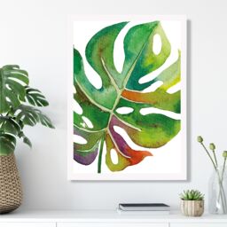 ARTZE Monstera Leaf Abstract Watercolour Botanical Framed Print SIZE: A3 with White Frame in Green - Size: A4 - thumbnail 2