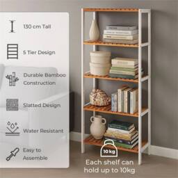 Nordara 5 Tier Bamboo Storage Shelf Shelves Rack white - Size: 0.6m2 - thumbnail 5