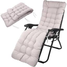 VOGREX Grey 170x53cm Outdoor Sun Lounger Replacement Cushions in Light Grey - Size: 170x53 cm - thumbnail 4