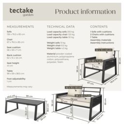 tectake Captive aluminum garden lounge set in rope design in Dark Grey - Size: 4 Person - thumbnail 6