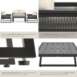 tectake Captive aluminum garden lounge set in rope design in Dark Grey - Size: 4 Person - thumbnail 5