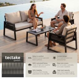 tectake Captive aluminum garden lounge set in rope design in Dark Grey - Size: 4 Person - thumbnail 2