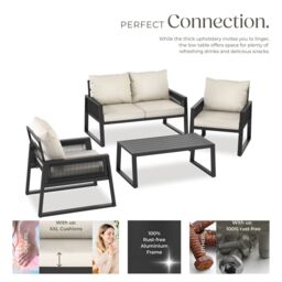 tectake Captive aluminum garden lounge set in rope design in Dark Grey - Size: 4 Person - thumbnail 3