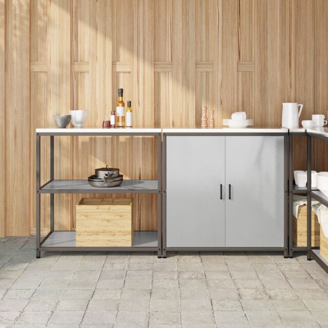 Berkfield Home with Shelf with Storage with Door Adjustable 2 pcs Stainless steel in Silver - image 1