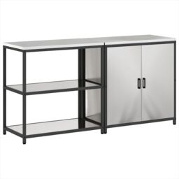 Berkfield Home with Shelf with Storage with Door Adjustable 2 pcs Stainless steel in Silver - thumbnail 2