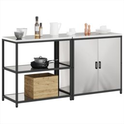 Berkfield Home with Shelf with Storage with Door Adjustable 2 pcs Stainless steel in Silver - thumbnail 3