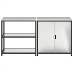 Berkfield Home with Shelf with Storage with Door Adjustable 2 pcs Stainless steel in Silver - thumbnail 8
