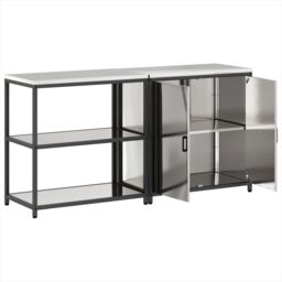 Berkfield Home with Shelf with Storage with Door Adjustable 2 pcs Stainless steel in Silver - thumbnail 7