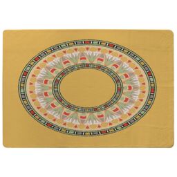 Benjamin Tate Design Orange Circle Ornament Round Frame Rug in Natural - Size: Large