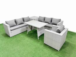 Fimous 7-seater Patio 3 Seater Sofa Armchair Set with Side Table in Light Grey - thumbnail 1