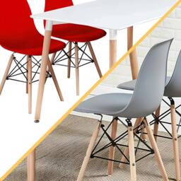 Interior Emporium Ltd Modern 5-Piece Dining Table & Chairs Set - White Table with Wooden Legs - with Red Chairs - thumbnail 5
