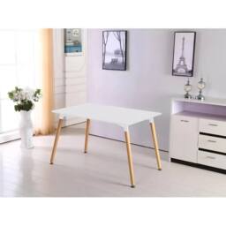 Interior Emporium Ltd Modern 5-Piece Dining Table & Chairs Set - White Table with Wooden Legs - with Red Chairs - thumbnail 4