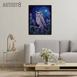 "Artery8 Great Horned Owl In Lavender Field Framed Canvas Wall Art Print in Blue - Size: W12"" x H16""" - thumbnail 3