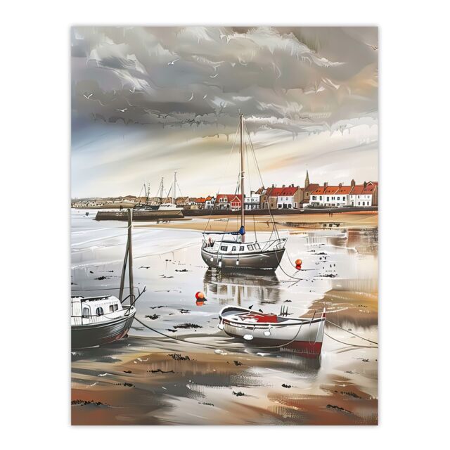 "Artery8 Fishing Boats English Coastal East Yorkshire Wall Art Print in Brown - Size: W12"" x H16""" - image 1