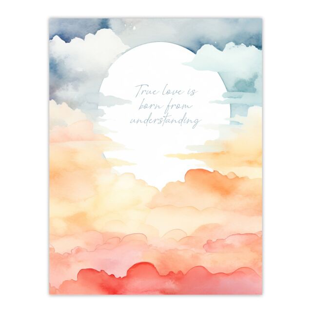"Artery8 Wall Art Print True Love is Born from Understanding Buddhist Sun Clouds Poster in Orange - Size: W24"" x H32""" - image 1