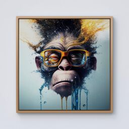 "Warren Reed - Designer Monkey With Glasses Splashart Framed Canvas in Light Brown - Size: W16"" x H16""" - thumbnail 1