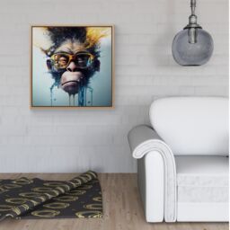 "Warren Reed - Designer Monkey With Glasses Splashart Framed Canvas in Light Brown - Size: W16"" x H16""" - thumbnail 2