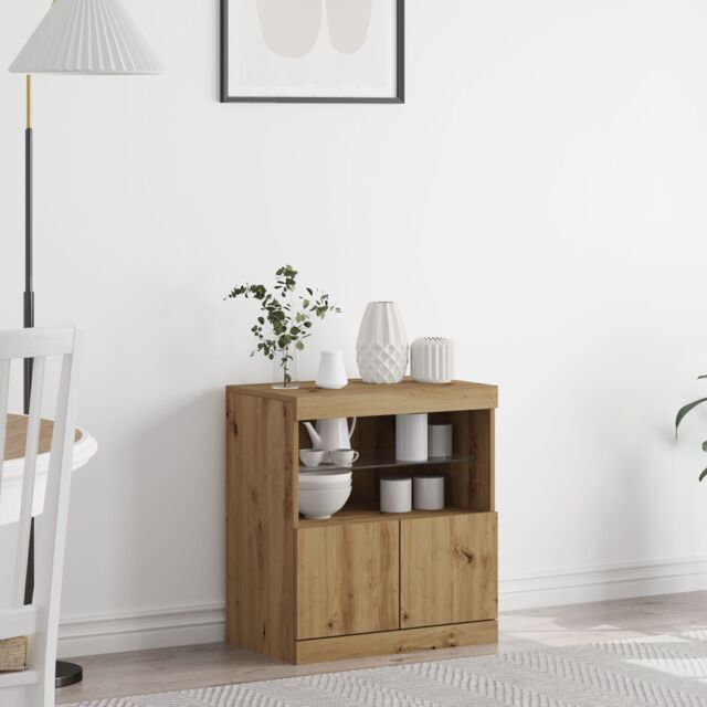 Berkfield Home Sideboard with LED Lights Artisan Oak 60x37x67 cm in Brown - Size: 60 x 37 x 67 cm - image 1