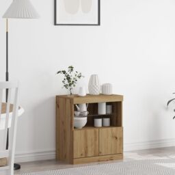 Berkfield Home Sideboard with LED Lights Artisan Oak 60x37x67 cm in Brown - Size: 60 x 37 x 67 cm - thumbnail 1