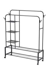 Living and Home 2-Rod Metal Clothes Rack Garment Holder with Wheels Shelves in Black - thumbnail 4