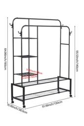 Living and Home 2-Rod Metal Clothes Rack Garment Holder with Wheels Shelves in Black - thumbnail 3