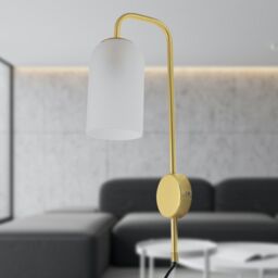 First Choice Lighting Victoria - Satin Brass Plug in Wall Light with Frosted Glass Shade in Gold - thumbnail 5