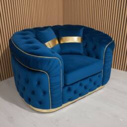 Stratus Interiors Ambassador Sofa Chesterfield Toronto Gold Trim Plush Velvet-Frills in Blue - thumbnail 1
