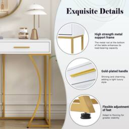Fascinate White & Gold Luxury Console Table with 2 Drawers - thumbnail 4