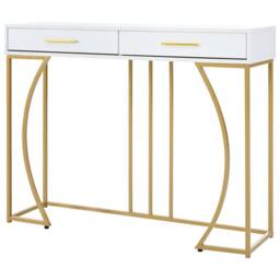 Fascinate White & Gold Luxury Console Table with 2 Drawers - thumbnail 9
