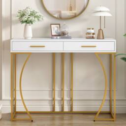 Fascinate White & Gold Luxury Console Table with 2 Drawers