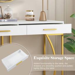 Fascinate White & Gold Luxury Console Table with 2 Drawers - thumbnail 6