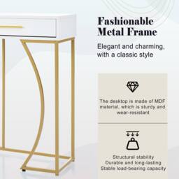 Fascinate White & Gold Luxury Console Table with 2 Drawers - thumbnail 5