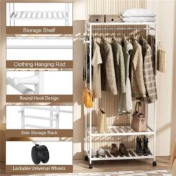 Kelvenix Rolling Clothes Stand Hanging Garment Rack Bamboo in White - thumbnail 3