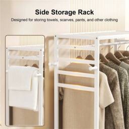 Kelvenix Rolling Clothes Stand Hanging Garment Rack Bamboo in White - thumbnail 4