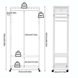 Kelvenix Rolling Clothes Stand Hanging Garment Rack Bamboo in White - thumbnail 2