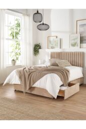 Aspire Grant Divan, Linen Fabric, Strutted Headboard, 2 Drawers in Light Sand - Size: Double - thumbnail 2
