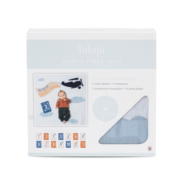 Lulujo Single Cotton Swaddle & Cards Gift Set- Greatest Adventure