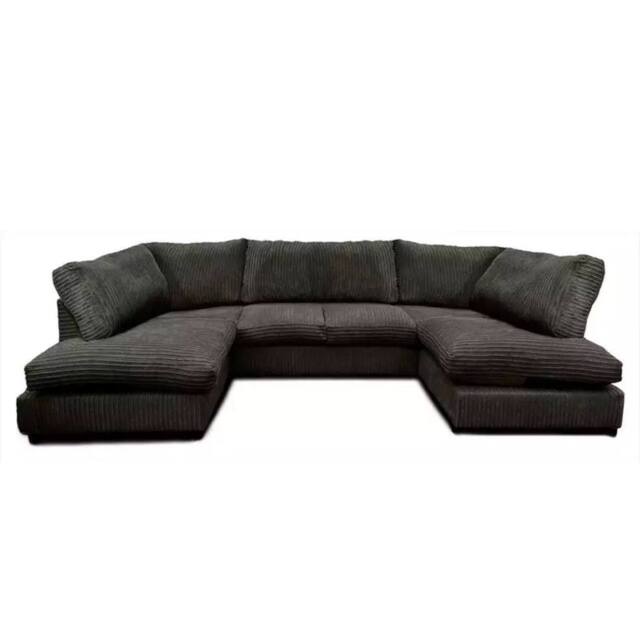 Bliss Furniture Jumbo Cord U Shaped Full Back Sofa Black Modern Design, Super Comfy - Size: 6 Person - image 1