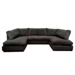 Bliss Furniture Jumbo Cord U Shaped Full Back Sofa Black Modern Design, Super Comfy - Size: 6 Person - thumbnail 1