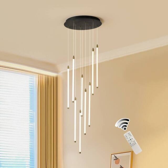 NIVOR Modern Dimmable 9-Light High LED Ceiling Chandeliers Pendant Staircase in Black - image 1