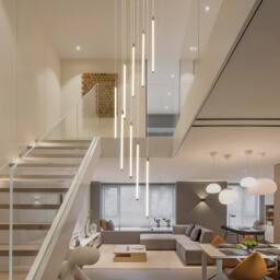 NIVOR Modern Dimmable 9-Light High LED Ceiling Chandeliers Pendant Staircase in Black - thumbnail 4