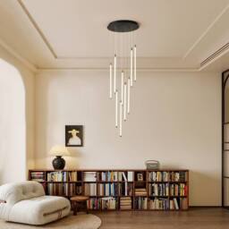 NIVOR Modern Dimmable 9-Light High LED Ceiling Chandeliers Pendant Staircase in Black - thumbnail 7
