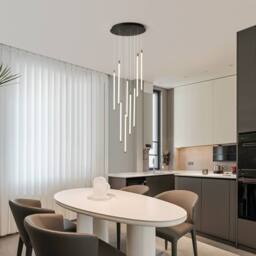NIVOR Modern Dimmable 9-Light High LED Ceiling Chandeliers Pendant Staircase in Black - thumbnail 6