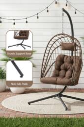 Garden Sanctuary Swing Hanging Egg Chair with Cushion & Headrest in Brown - thumbnail 2