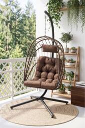 Garden Sanctuary Swing Hanging Egg Chair with Cushion & Headrest in Brown - thumbnail 1