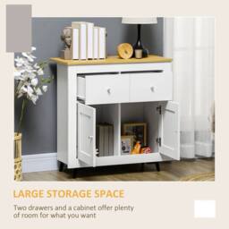 Wyld Haus Dielro White Sideboard Natural Wood Effect Top 2 Drawers Double Door - thumbnail 6