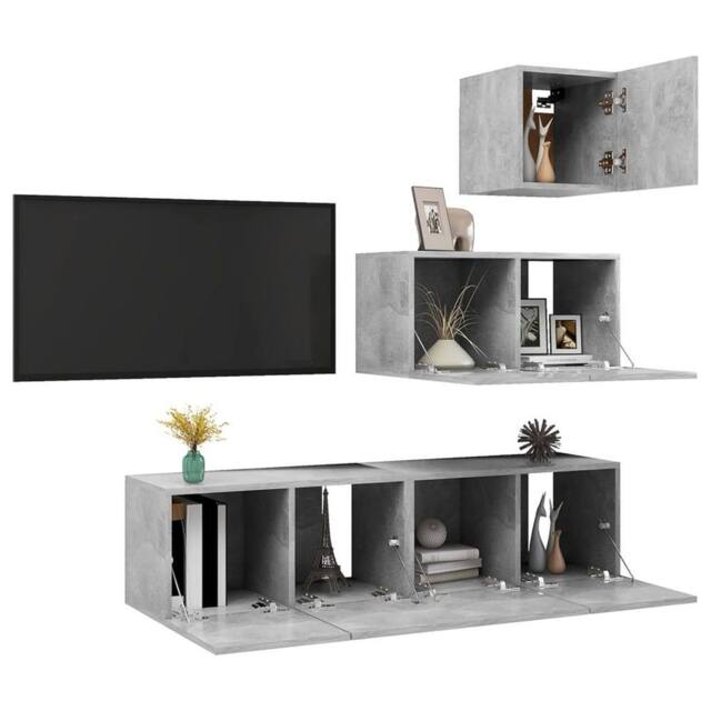 Berkfield Home Modern 4 Piece TV Cabinet Set Concrete Grey Engineered Wood - image 1