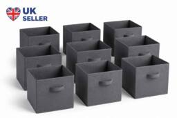 SPOT ON DEALZ Set of 9Grey Woven Storage Baskets Cube Organizer Shelf Bin for Closet in Grey - thumbnail 5